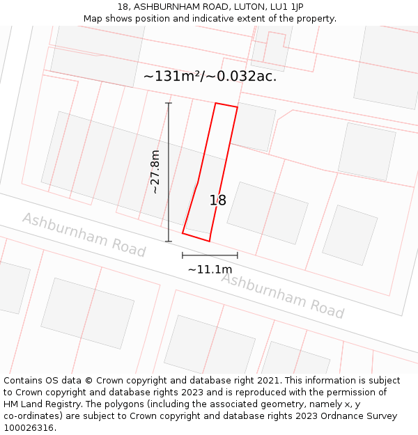 18, ASHBURNHAM ROAD, LUTON, LU1 1JP: Plot and title map