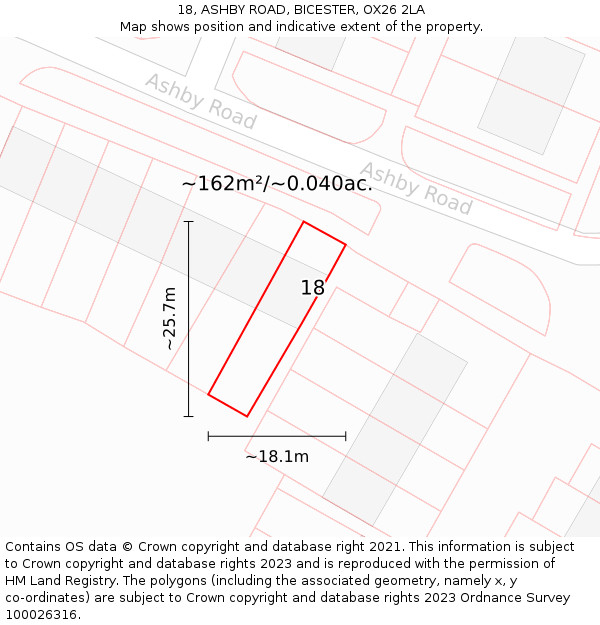 18, ASHBY ROAD, BICESTER, OX26 2LA: Plot and title map