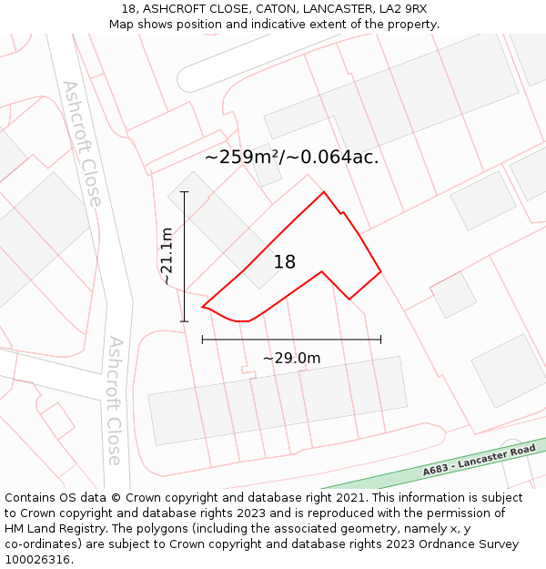 18, ASHCROFT CLOSE, CATON, LANCASTER, LA2 9RX: Plot and title map