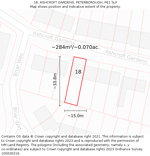 18, ASHCROFT GARDENS, PETERBOROUGH, PE1 5LP: Plot and title map