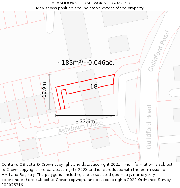 18, ASHDOWN CLOSE, WOKING, GU22 7PG: Plot and title map
