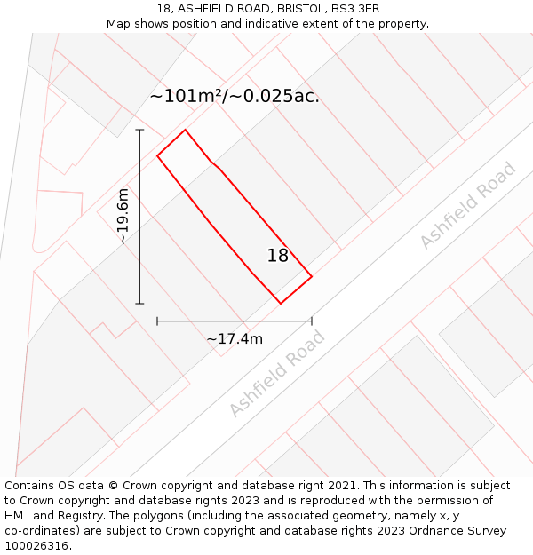 18, ASHFIELD ROAD, BRISTOL, BS3 3ER: Plot and title map
