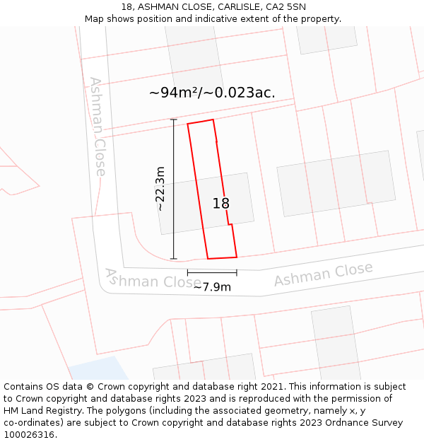 18, ASHMAN CLOSE, CARLISLE, CA2 5SN: Plot and title map