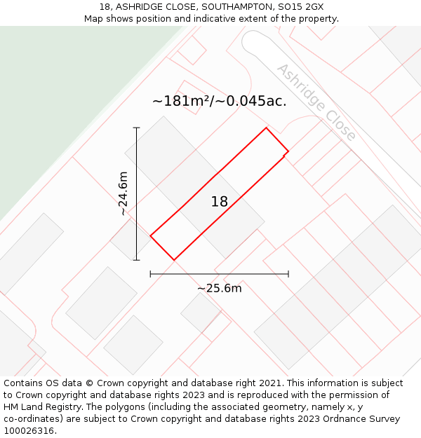 18, ASHRIDGE CLOSE, SOUTHAMPTON, SO15 2GX: Plot and title map
