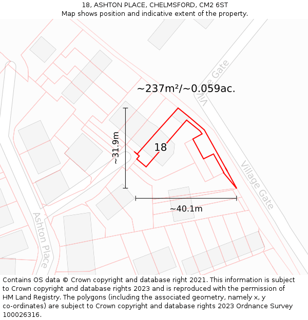 18, ASHTON PLACE, CHELMSFORD, CM2 6ST: Plot and title map