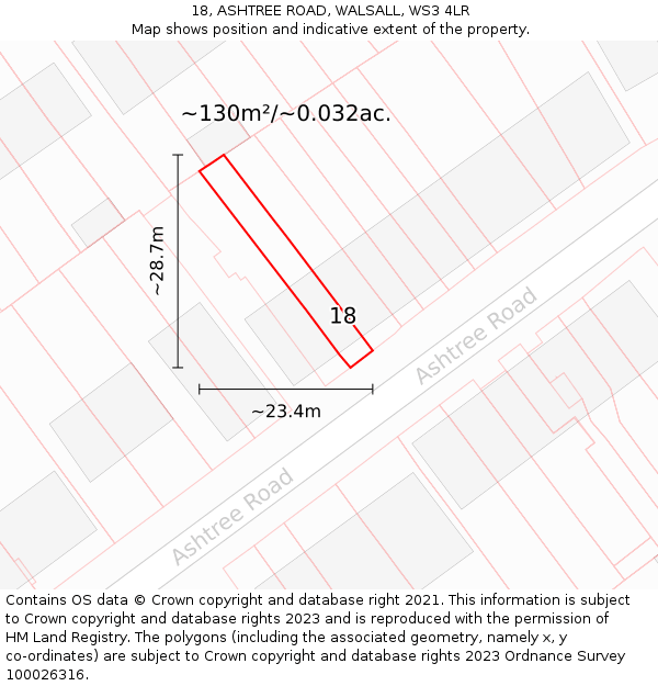 18, ASHTREE ROAD, WALSALL, WS3 4LR: Plot and title map