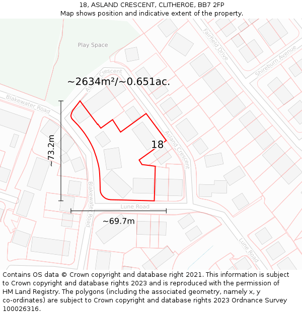 18, ASLAND CRESCENT, CLITHEROE, BB7 2FP: Plot and title map