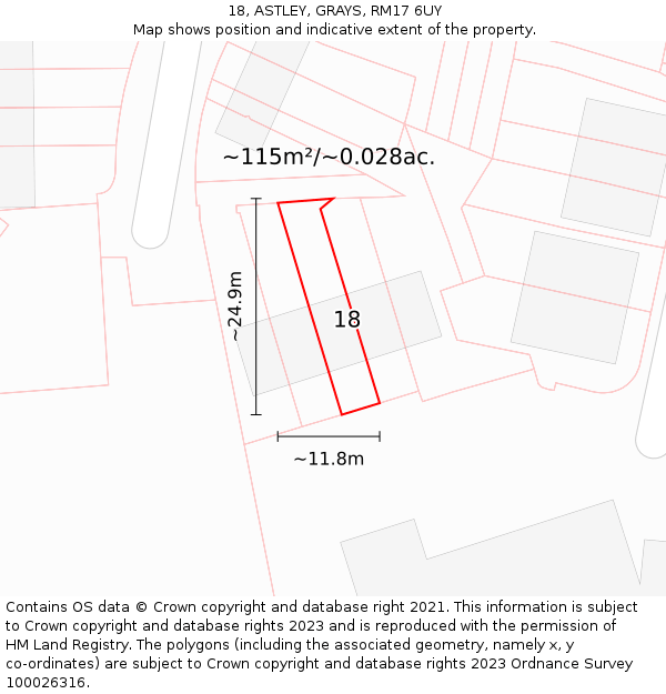18, ASTLEY, GRAYS, RM17 6UY: Plot and title map