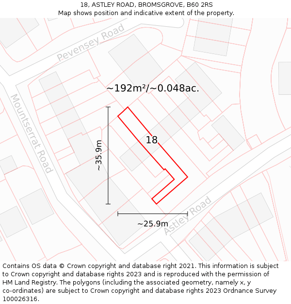 18, ASTLEY ROAD, BROMSGROVE, B60 2RS: Plot and title map