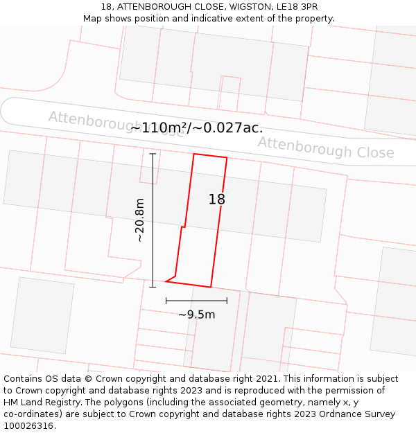 18, ATTENBOROUGH CLOSE, WIGSTON, LE18 3PR: Plot and title map