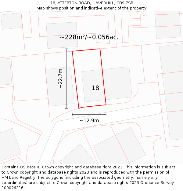 18, ATTERTON ROAD, HAVERHILL, CB9 7SR: Plot and title map