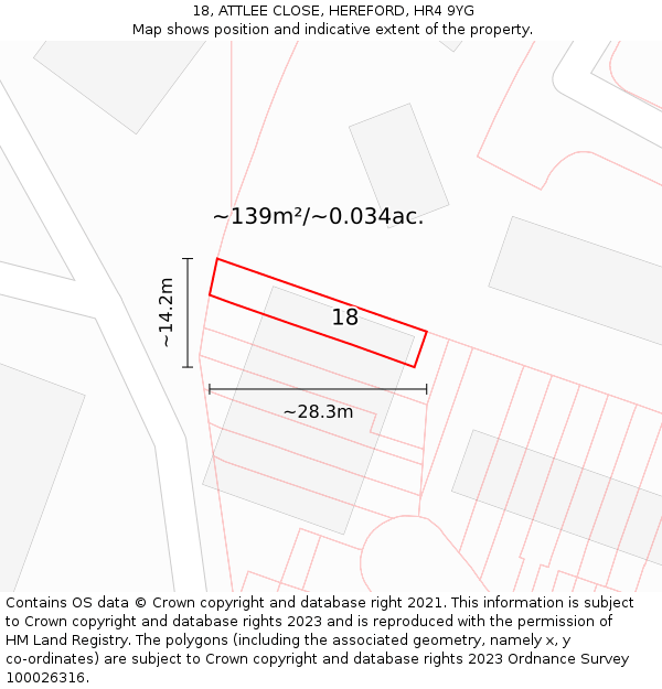 18, ATTLEE CLOSE, HEREFORD, HR4 9YG: Plot and title map