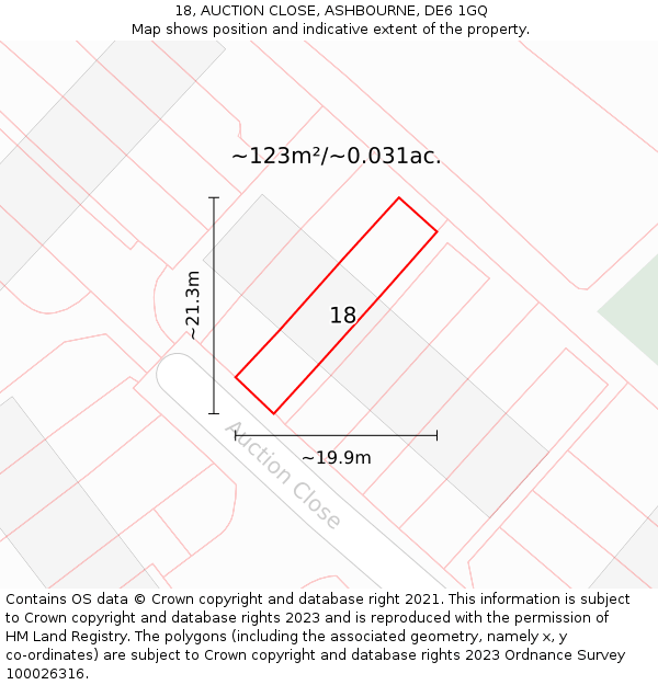 18, AUCTION CLOSE, ASHBOURNE, DE6 1GQ: Plot and title map
