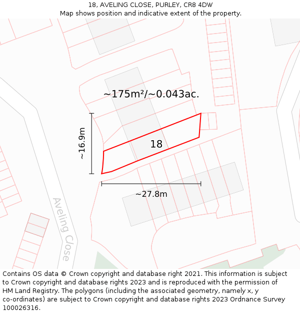 18, AVELING CLOSE, PURLEY, CR8 4DW: Plot and title map