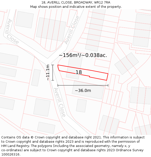 18, AVERILL CLOSE, BROADWAY, WR12 7RA: Plot and title map