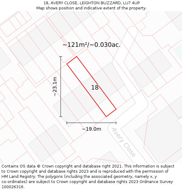 18, AVERY CLOSE, LEIGHTON BUZZARD, LU7 4UP: Plot and title map
