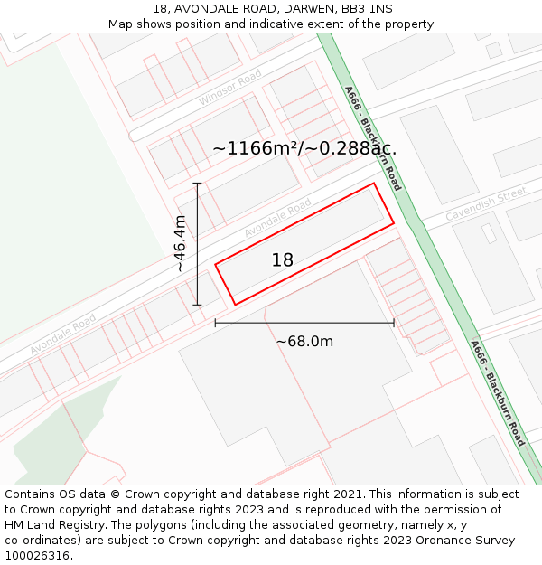 18, AVONDALE ROAD, DARWEN, BB3 1NS: Plot and title map