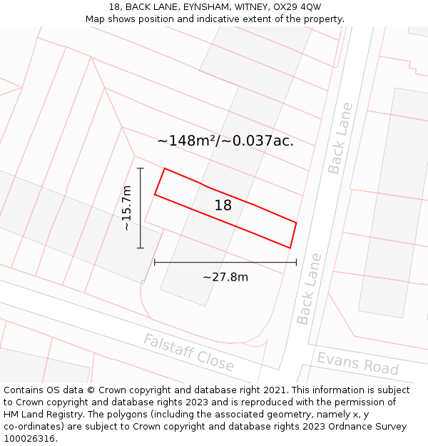 18, BACK LANE, EYNSHAM, WITNEY, OX29 4QW: Plot and title map