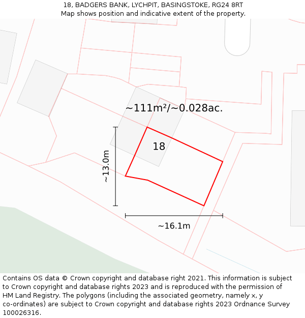 18, BADGERS BANK, LYCHPIT, BASINGSTOKE, RG24 8RT: Plot and title map