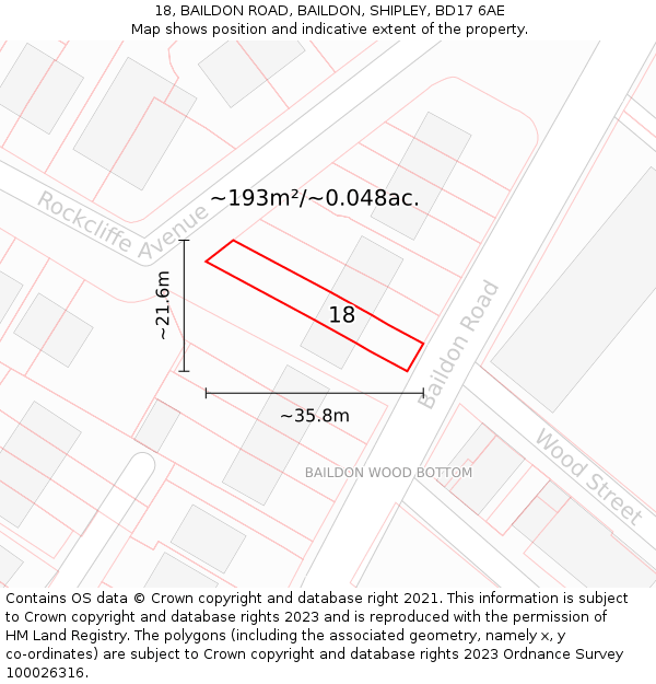 18, BAILDON ROAD, BAILDON, SHIPLEY, BD17 6AE: Plot and title map