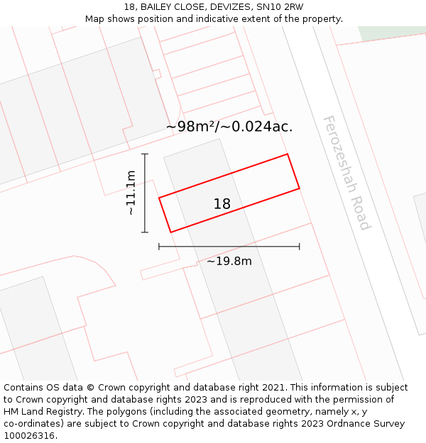 18, BAILEY CLOSE, DEVIZES, SN10 2RW: Plot and title map