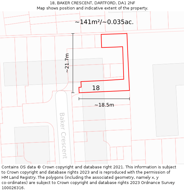 18, BAKER CRESCENT, DARTFORD, DA1 2NF: Plot and title map