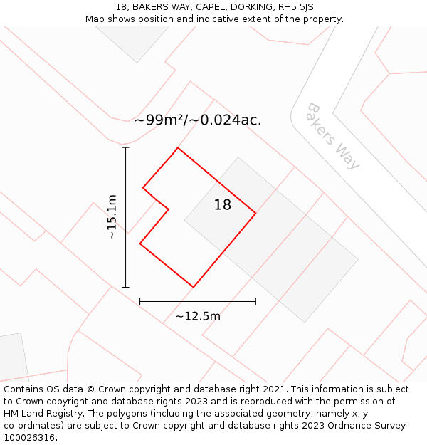 18, BAKERS WAY, CAPEL, DORKING, RH5 5JS: Plot and title map