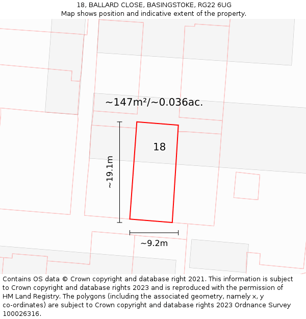 18, BALLARD CLOSE, BASINGSTOKE, RG22 6UG: Plot and title map
