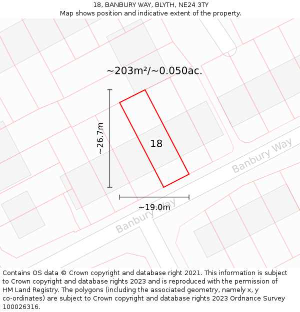 18, BANBURY WAY, BLYTH, NE24 3TY: Plot and title map
