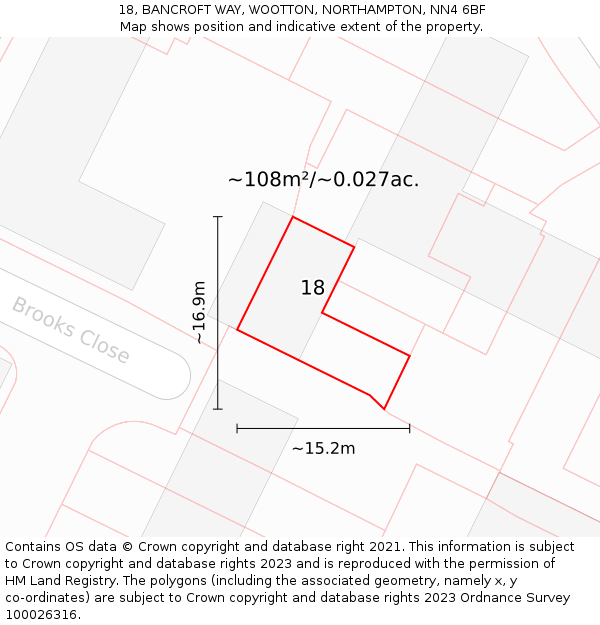 18, BANCROFT WAY, WOOTTON, NORTHAMPTON, NN4 6BF: Plot and title map