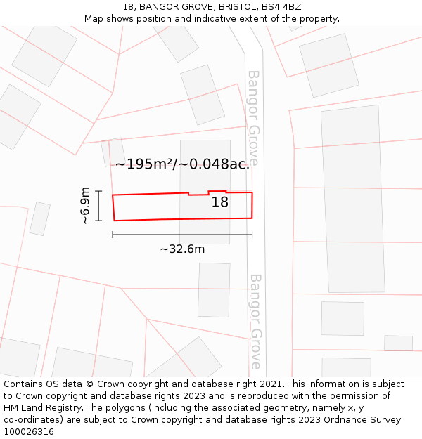18, BANGOR GROVE, BRISTOL, BS4 4BZ: Plot and title map