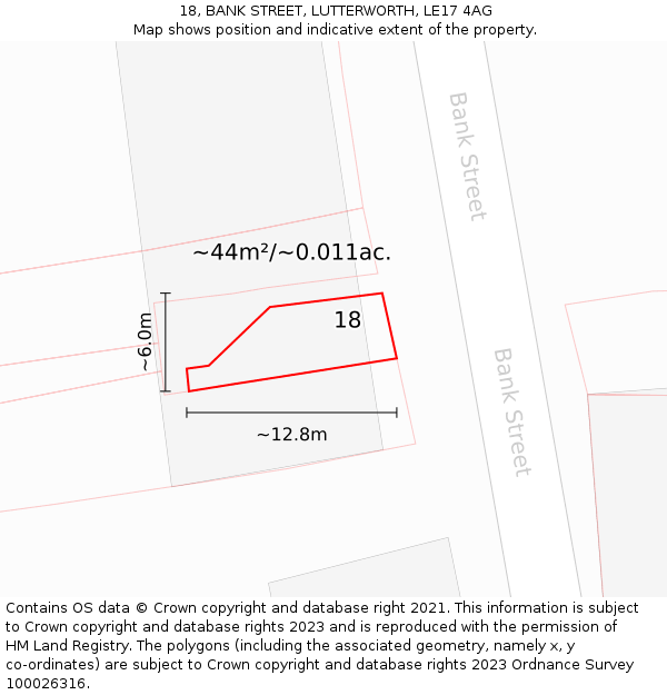 18, BANK STREET, LUTTERWORTH, LE17 4AG: Plot and title map