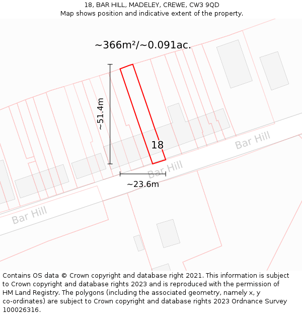 18, BAR HILL, MADELEY, CREWE, CW3 9QD: Plot and title map