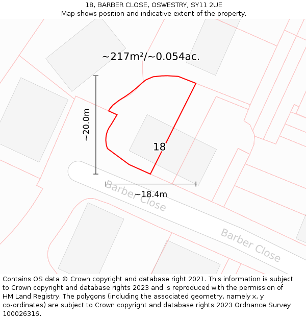 18, BARBER CLOSE, OSWESTRY, SY11 2UE: Plot and title map