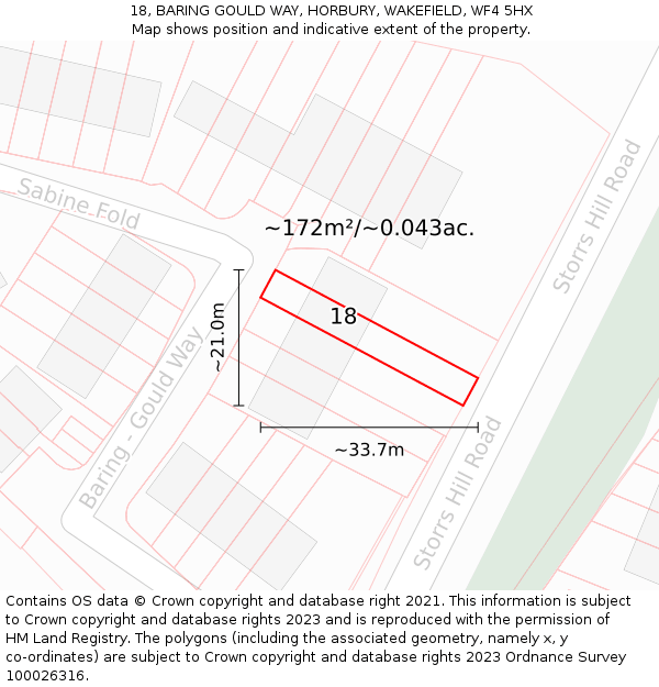 18, BARING GOULD WAY, HORBURY, WAKEFIELD, WF4 5HX: Plot and title map