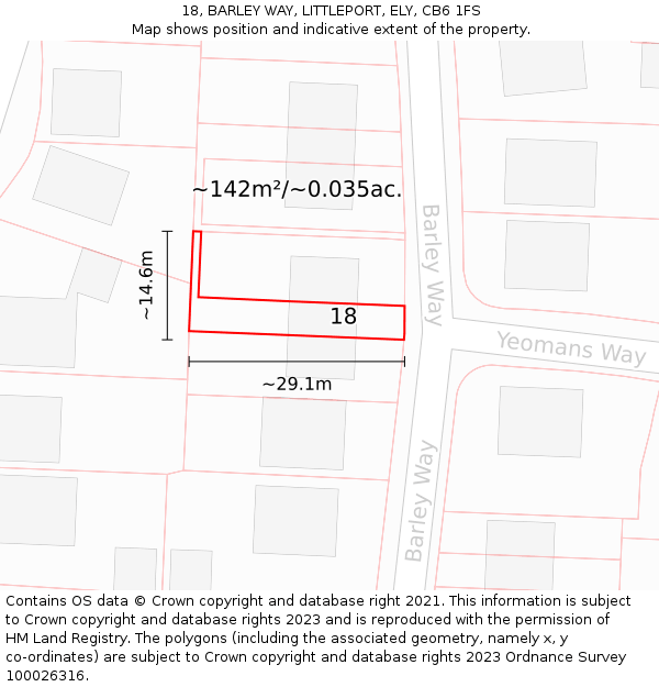 18, BARLEY WAY, LITTLEPORT, ELY, CB6 1FS: Plot and title map
