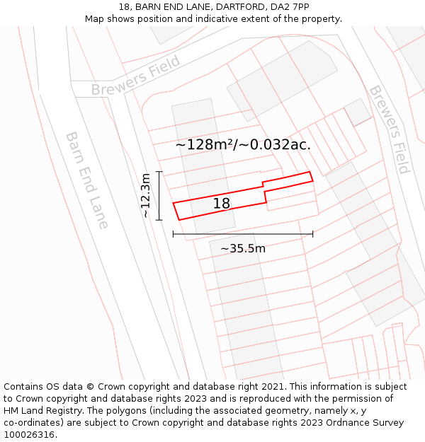 18, BARN END LANE, DARTFORD, DA2 7PP: Plot and title map