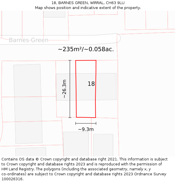 18, BARNES GREEN, WIRRAL, CH63 9LU: Plot and title map