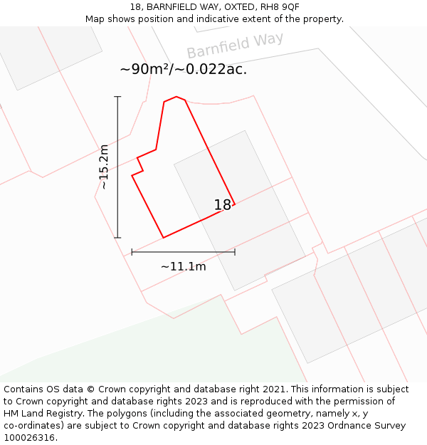 18, BARNFIELD WAY, OXTED, RH8 9QF: Plot and title map