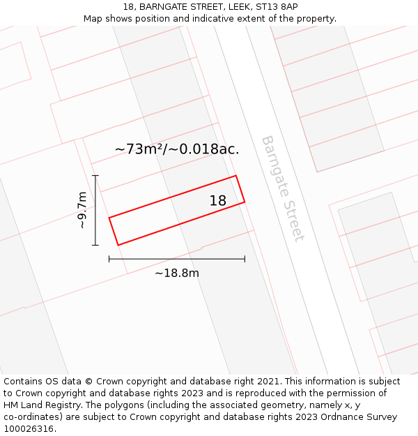 18, BARNGATE STREET, LEEK, ST13 8AP: Plot and title map