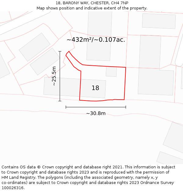 18, BARONY WAY, CHESTER, CH4 7NP: Plot and title map
