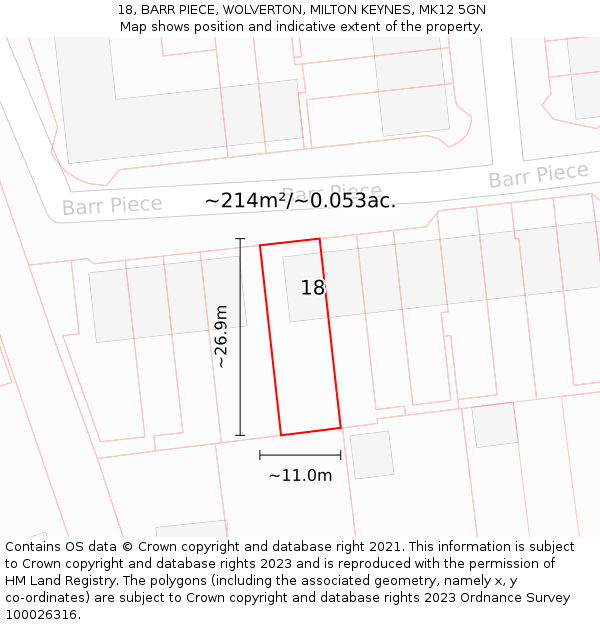 18, BARR PIECE, WOLVERTON, MILTON KEYNES, MK12 5GN: Plot and title map