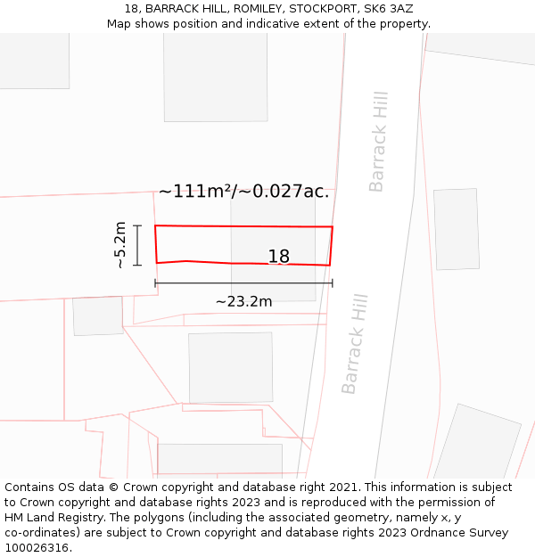 18, BARRACK HILL, ROMILEY, STOCKPORT, SK6 3AZ: Plot and title map