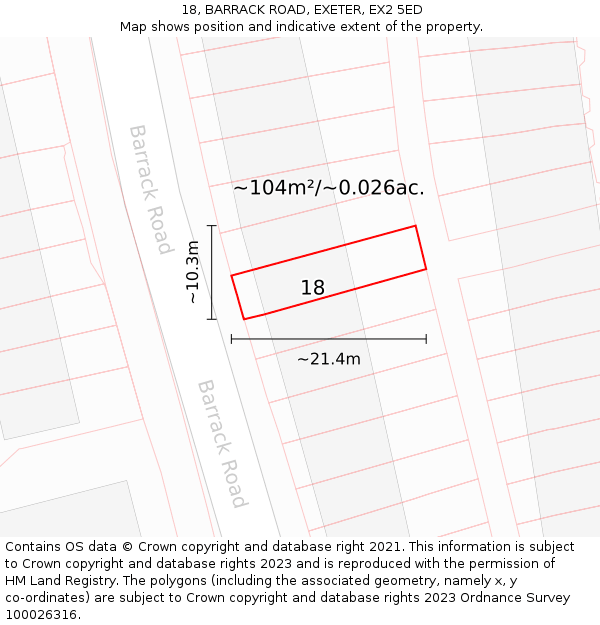 18, BARRACK ROAD, EXETER, EX2 5ED: Plot and title map