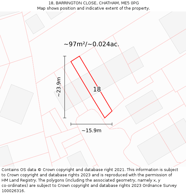 18, BARRINGTON CLOSE, CHATHAM, ME5 0PG: Plot and title map