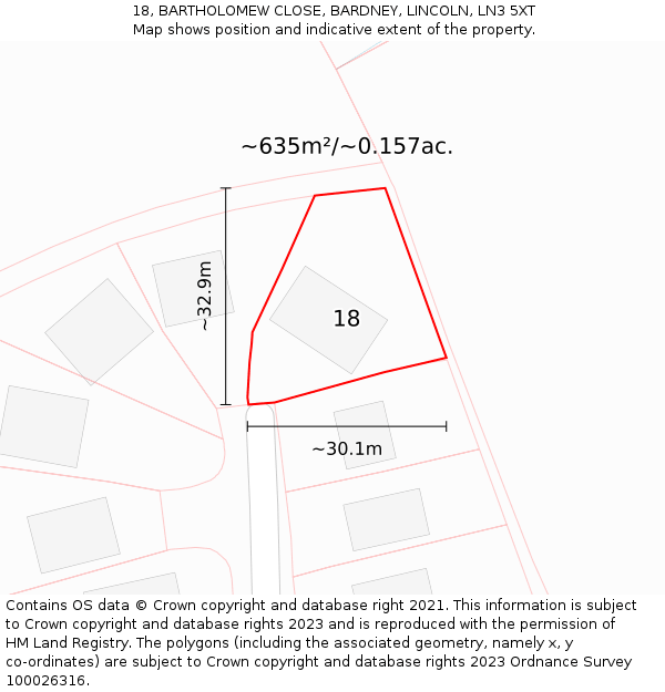 18, BARTHOLOMEW CLOSE, BARDNEY, LINCOLN, LN3 5XT: Plot and title map