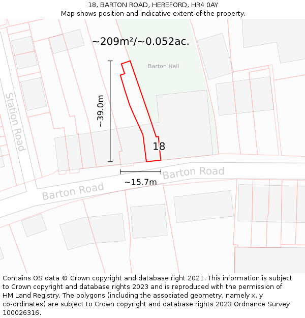 18, BARTON ROAD, HEREFORD, HR4 0AY: Plot and title map