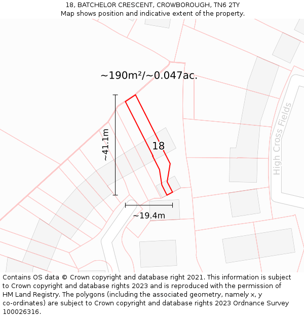 18, BATCHELOR CRESCENT, CROWBOROUGH, TN6 2TY: Plot and title map