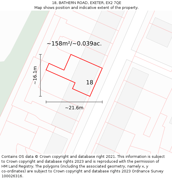 18, BATHERN ROAD, EXETER, EX2 7QE: Plot and title map
