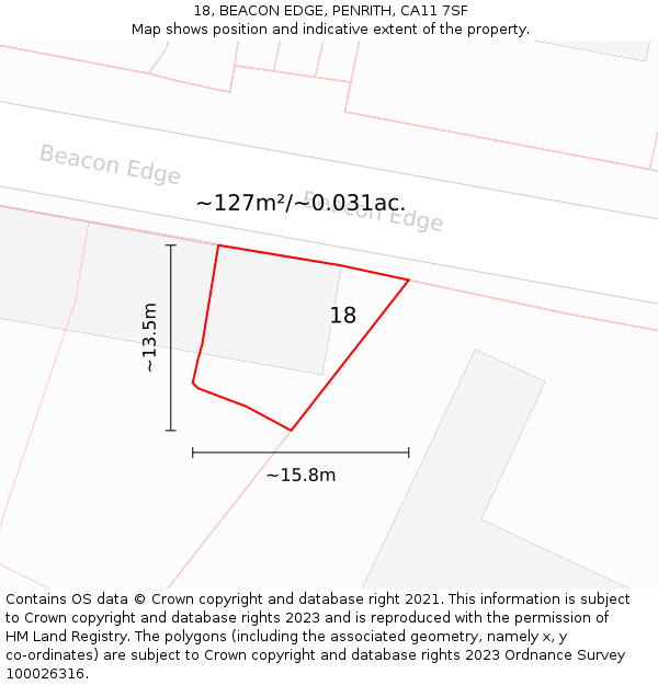 18, BEACON EDGE, PENRITH, CA11 7SF: Plot and title map